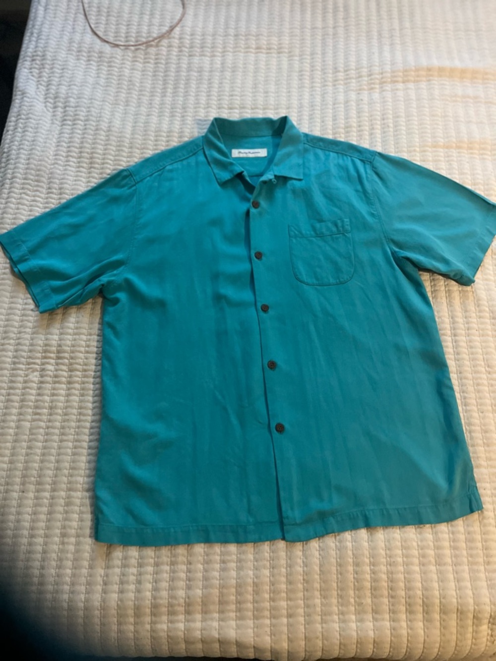 Tommy Bahama means teal silk short sleeve‎ button up shirt light weight